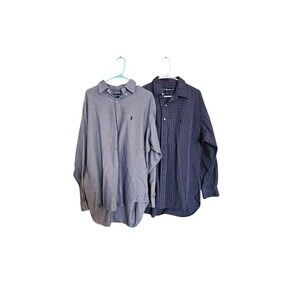 Lot of 2 Men's Ralph Lauren Blue Button Up Shirts Blake Cotton Size XL